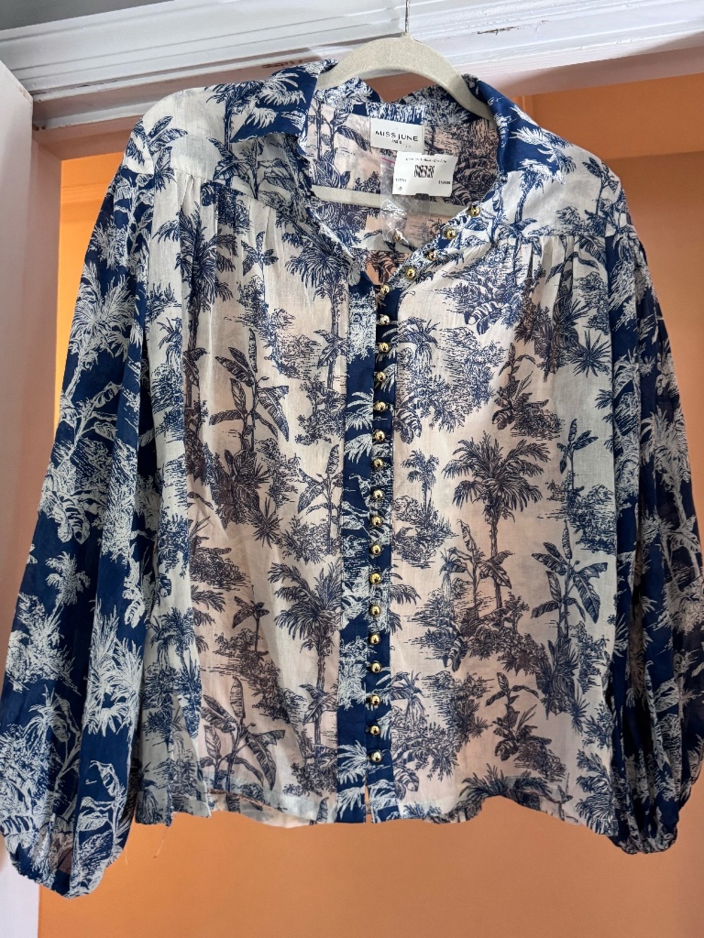 NWT- Miss June Paris Tropical Palm Tree Toile Top